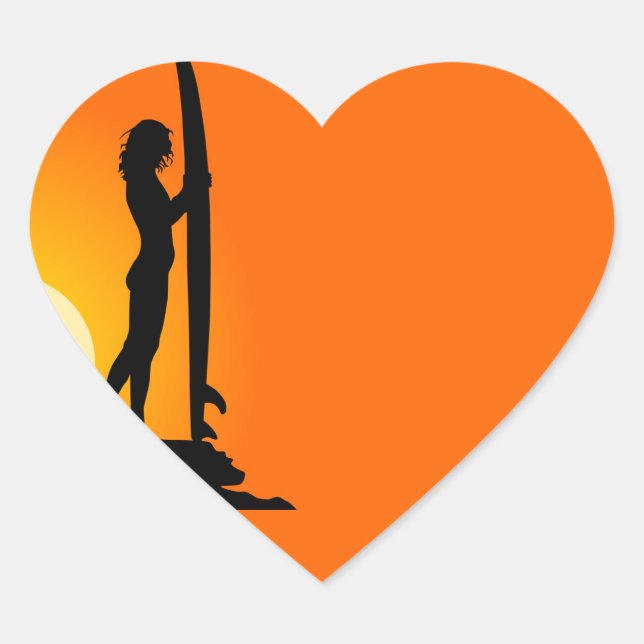 En Forma De Corazón Pegatina Chica surfer (Anverso)