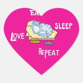 En Forma De Corazón Pegatina Comer Sleep Love Repetir gatos