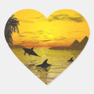 En Forma De Corazón Pegatina Dolphin Sunset