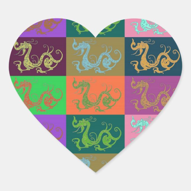 En Forma De Corazón Pegatina Dragons (Anverso)