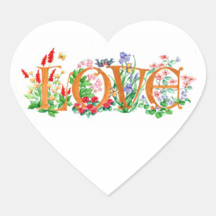 En Forma De Corazón Pegatina Floral "Love"
