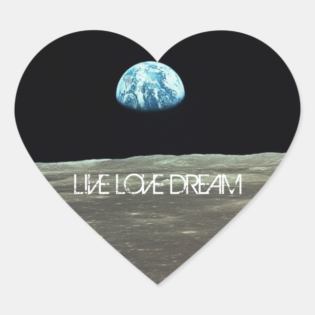 En Forma De Corazón Pegatina LiveLoveDreamHeartEarthRise (Anverso)