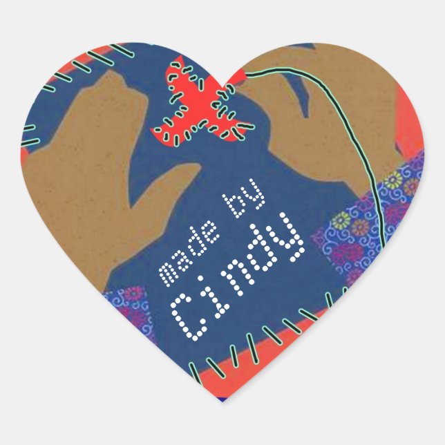 En Forma De Corazón Pegatina Manos Needlepoint Quillar nombre personal (Anverso)