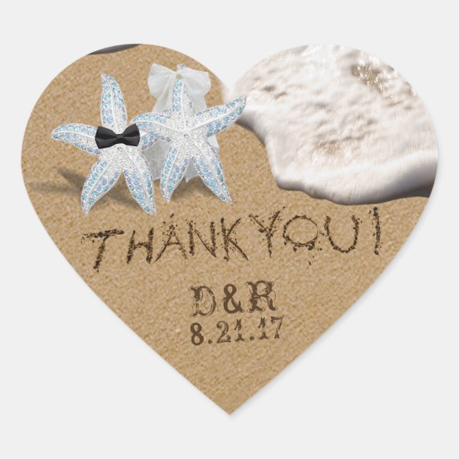 En Forma De Corazón Pegatina Starfish Bride Groom (Anverso)