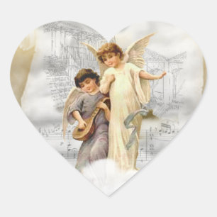 En Forma De Corazón Pegatina Vintage Christmas Angels
