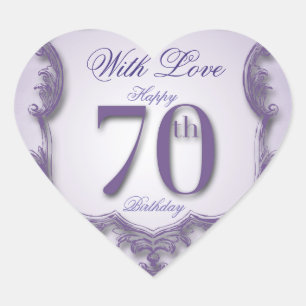 En Forma De Corazón Purple Vintage Frame 70 cumpleaños Pegatina del co
