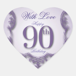 En Forma De Corazón Purple Vintage Frame 90 cumpleaños Pegatina del co