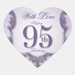 En Forma De Corazón Purple Vintage Frame 95 cumpleaños Pegatina del co