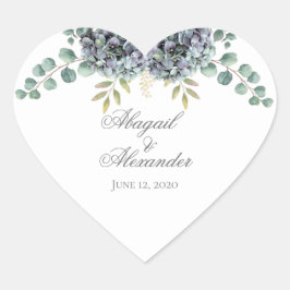 En Forma De Corazón Purplish Hydrangeas Eucalyptus Heart Pegatina
