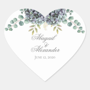 En Forma De Corazón Purplish Hydrangeas Eucalyptus Heart Pegatina