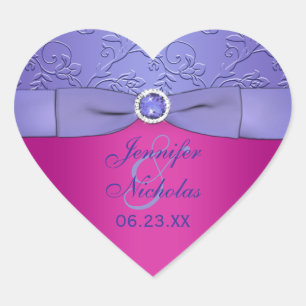 En Forma De Corazón RIBBON Fuchsia IMPRESO, Pegatina Boda morado