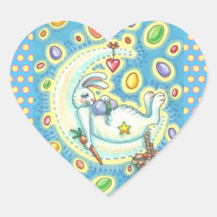 EN FORMA DE CORAZÓN SLEEPY EASTER BUNNY JELLY BEAN SUEÑO LUNA PEGATINA
