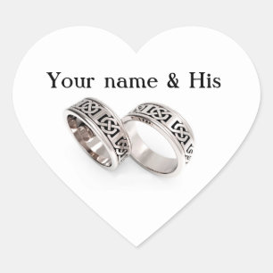 En Forma De Corazón Sus nombres Dos Bodas Celtas Anillos Pegatina Cora