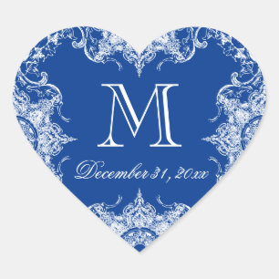 En Forma De Corazón Toile Damask Swirl Mateo Pegatina Royal Blue