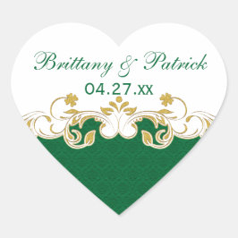 En Forma De Corazón Verde, Blanco, Oro Desplazamiento Pegatina del Fav