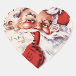 En Forma De Corazón Vintage Jolly Old Santa Shhh Beige Heart Pegatina