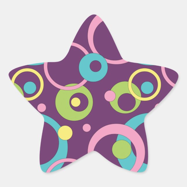 En Forma De Estrella Funky Purple Circles Pegatina (Anverso)