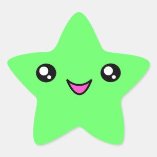En Forma De Estrella Kawaii Face Green Star Pegatina