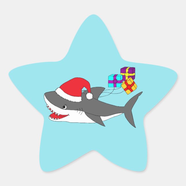 En Forma De Estrella Pegatina con un tiburón navideño adorable (Anverso)
