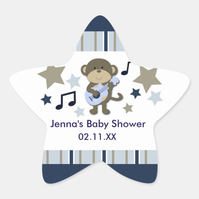 En Forma De Estrella Pegatina RockStar Monkey Baby Shower STAR (Anverso)