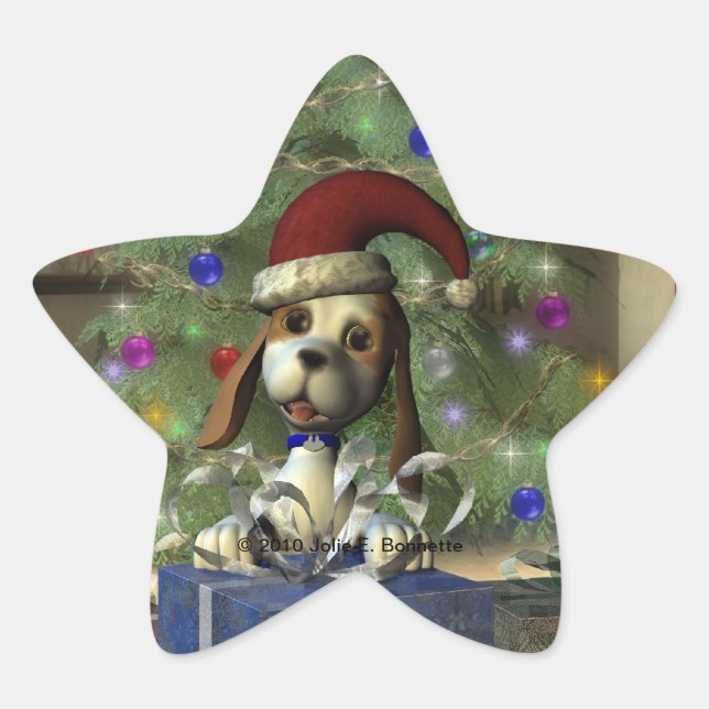 En Forma De Estrella Yule Puppy Star Pegatina (Anverso)