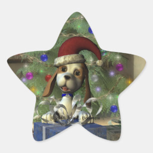En Forma De Estrella Yule Puppy Star Pegatina