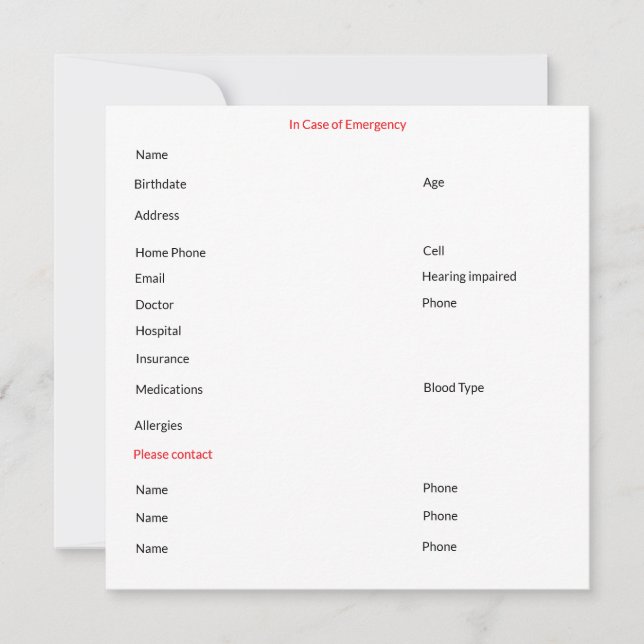 En Funda de la tarjeta de contacto de emergencia (Anverso)