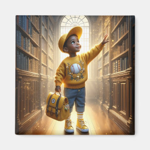 En la biblioteca - imán amarillo