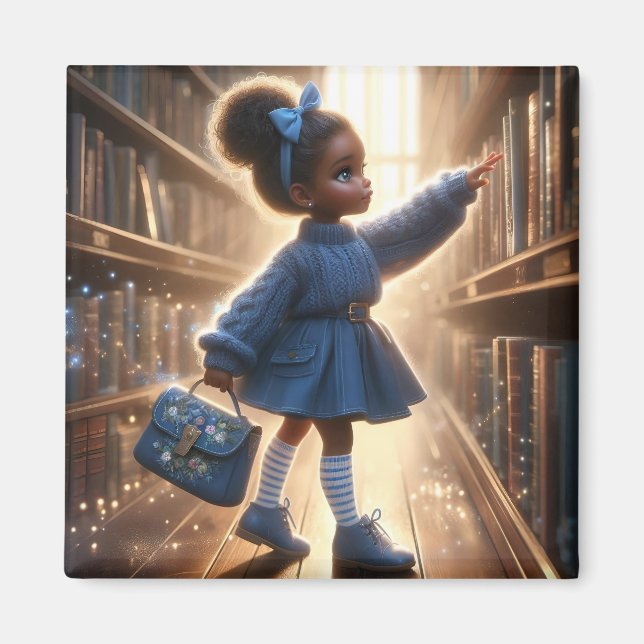 En la biblioteca - imán azul (Frente)