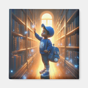 En la biblioteca - imán azul