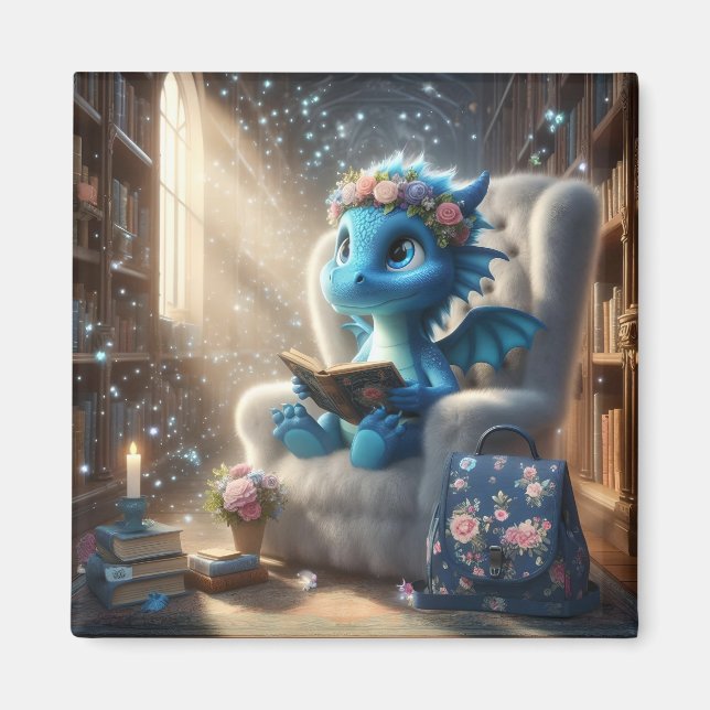 En la Biblioteca - Imán del Dragón Azul (Frente)