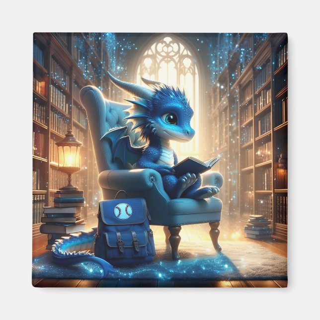 En la Biblioteca - Imán del Dragón Azul (Frente)
