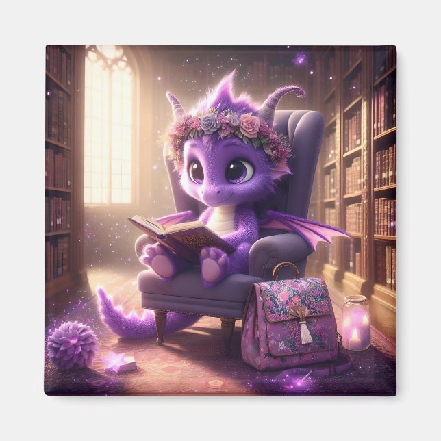 En la biblioteca - Imán del dragón púrpura (Frente)