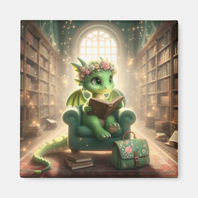 En la Biblioteca - Imán del Dragón Verde (Frente)