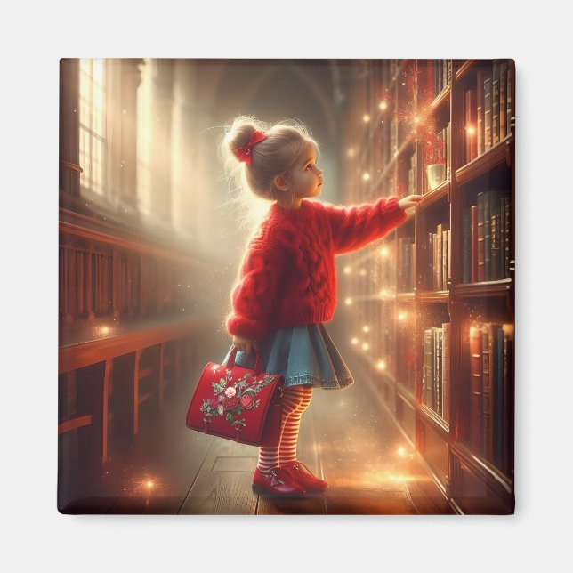 En la biblioteca - imán rojo (Frente)