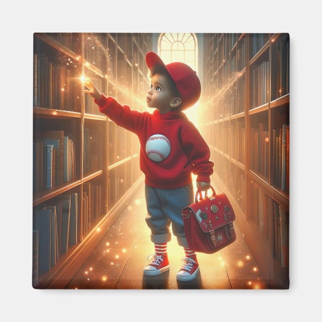 En la biblioteca - imán rojo (Frente)