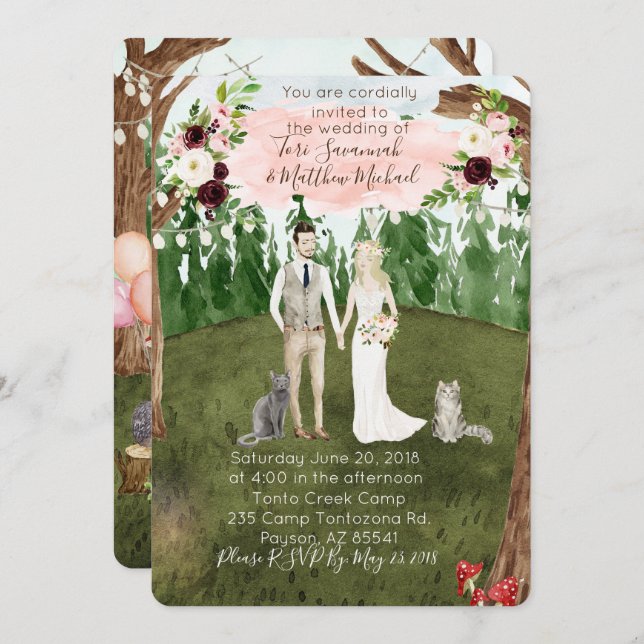 En la invitación a la boda forestal -con gatos (Anverso / Reverso)