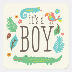En la jungla Pegatinas de Baby Shower - Chico