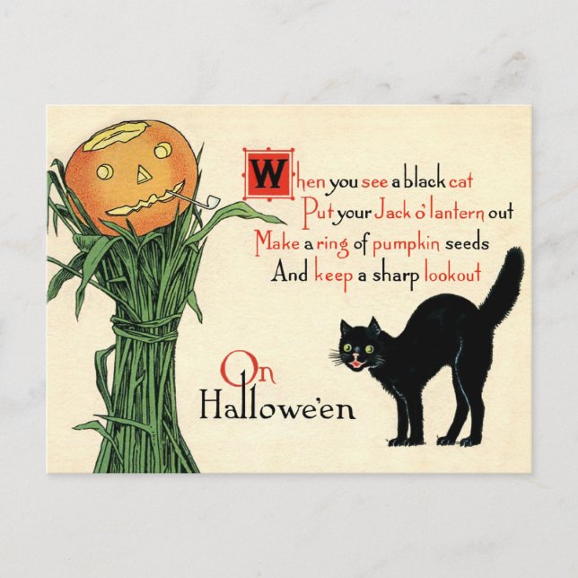 En la postal de Halloween Vintage (Anverso)