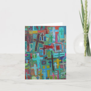 En la tarjeta de nota en blanco cruzado