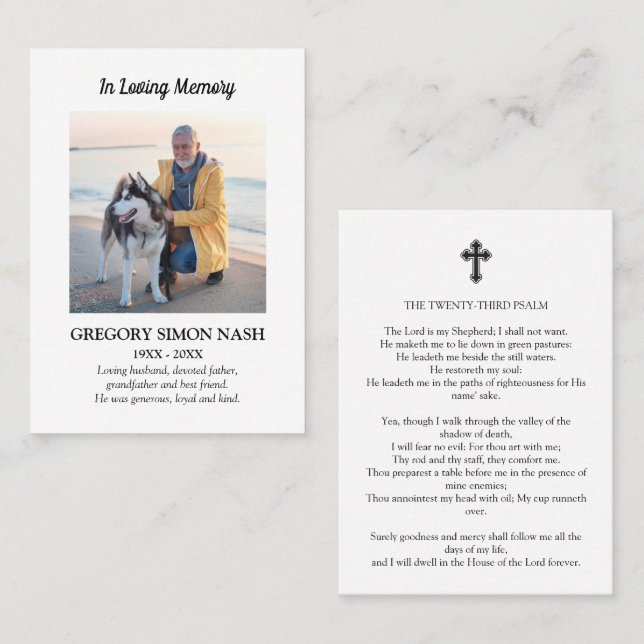 En la tarjeta de oración funeraria de la foto de l (Anverso / Reverso)