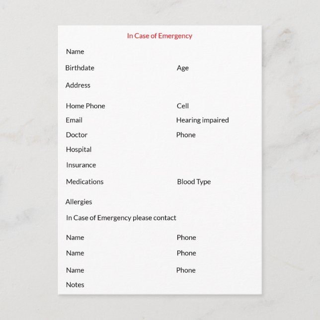 En la tarjeta postal de contacto de Funda de emerg (Anverso)