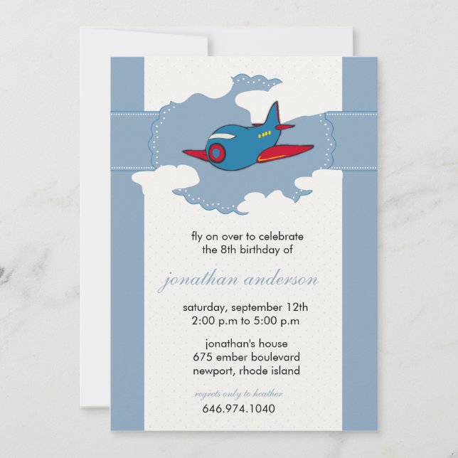 En las nubes - invitaciones de cumpleaños del avió (Anverso)