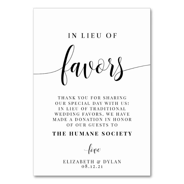 En Lugar De Favor Tarjeta De Mesa Boda (Anverso)