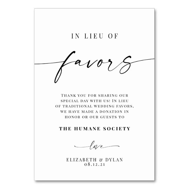 En Lugar De Favor Tarjeta De Mesa Boda (Anverso)