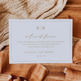 En lugar de la tarjeta de favores Nota de caridad