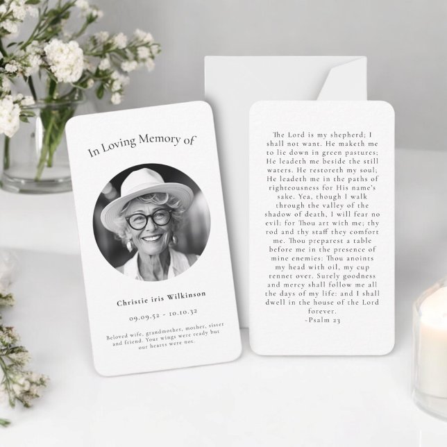 en memoria amorosa tarjeta de oración simple moder (beautiful memorial prayer card with photo fully editable)