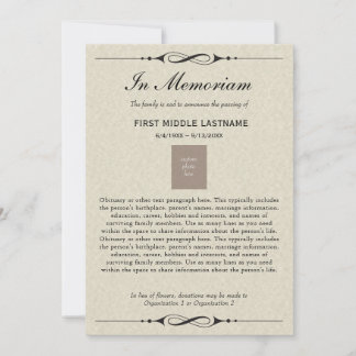 En memoria de la Invitación de muerte con obituari