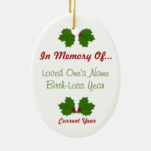 En memoria - del ornamento oval 2-Sided del acebo