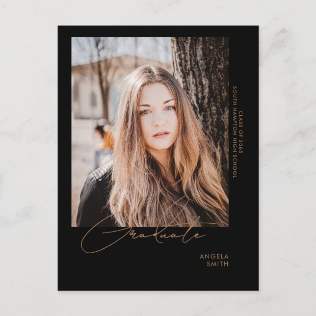En movimiento Foto Invitación de graduación negra (Anverso)